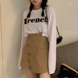 Long-sleeve Lettering T-shirt / Asymmetrical Skort