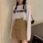 Long-sleeve Lettering T-shirt / Asymmetrical Skort