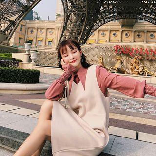 Set: Plain Chiffon Shirt + Pinafore Dress