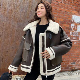 Fleece Trim Zipped Biker Jacket