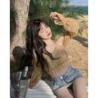 Puff-sleeve Cold-shoulder Floral Top