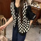 Checkered Button-up Sweater Vest / Cardigan