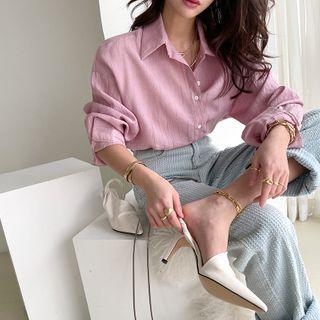 Drop-shoulder Crinkled Shirt Pink - One Size
