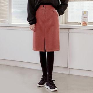 Slit-front Wool Blend Skirt