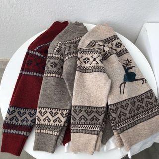 Mock Two-piece Reindeer Sweater