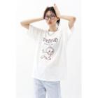 Dog-illustrated Loose-fit T-shirt Ivory - One Size