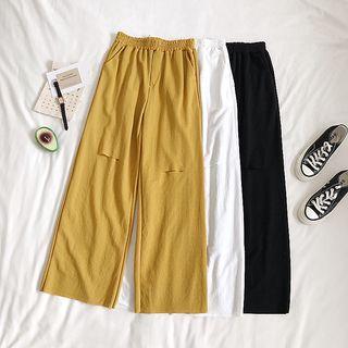 Elastic Waist Distressed Wide-leg Pants