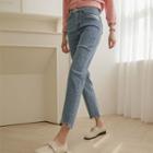Washed-panel Straight-leg Jeans