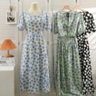 Open Tie-back Polka-dot Midi Dress