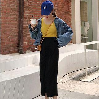 Set: Denim Jacket + Camisole Top + A-line Skirt