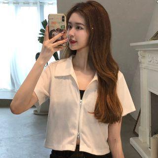 Collared Zip Detail Short-sleeve T-shirt