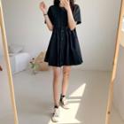 Round-neck Button-front Dress Black - One Size