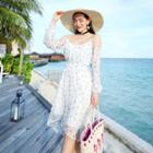 Cold Shoulder Long-sleeve Chiffon Dress