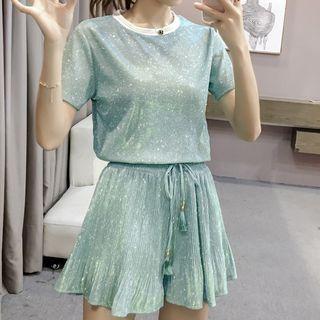 Set: Glitter Short-sleeve T-shirt + Drawstring Shorts