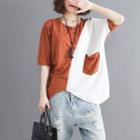 Elbow-sleeve Two-tone Oversized Top