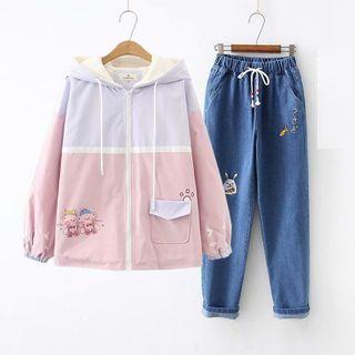 Printed Zip Jacket / Harem Jeans / Set