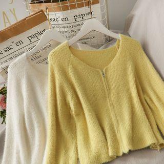 Zipper V-neck Knit Top
