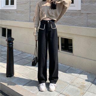 Faux Pearl Wide Leg Jeans