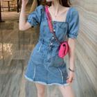 Short Sleeve Square Neck Denim Dress