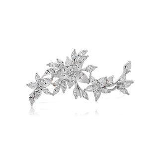 Elegant And Bright Geometric Flower Brooch With Cubic Zirconia Silver - One Size