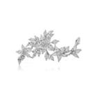 Elegant And Bright Geometric Flower Brooch With Cubic Zirconia Silver - One Size