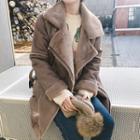 Funnel-neck Faux-shearling Coat Cocoa - One Size