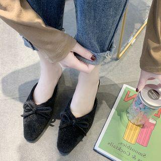 Faux Suede Ribbon Accent Cone Heel Mules