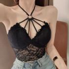 Lace Halter-neck Strappy Cropped Camisole Top