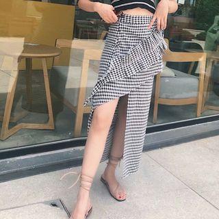 Ruffle Trim Asymmetric Midi Skirt