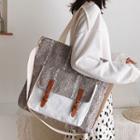 Embroidered Paneled Buckled Canvas Crossbody Bag