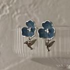 Flower Bird Glaze Dangle Earring 1 Pair - Silver Needle - Blue & Silver - One Size