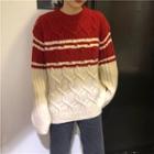 Mock Neck Cable-knit Two-tone Sweater Red - One Size