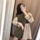 Long-sleeve Color Block Mini A-line Shirtdress