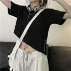 Asymmetrical Short-sleeve Lettering Crop T-shirt