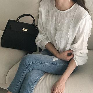 Round-neck Textured Lace Blouse