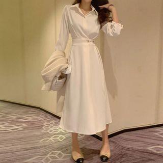 Cinch-waist Midi Shirt Dress