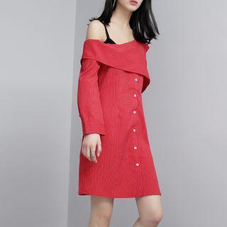One-shoulder Striped Shirt Dress