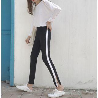 Contrast Trim Slit Hem Slim Fit Pants