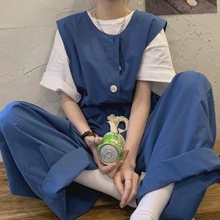 Wide-leg Cargo Jumper Pants Blue - One Size