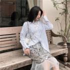 Striped Shirt / Sequined Midi Skirt
