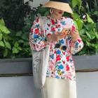 Floral Print Long-sleeve Blouse / Midi Skirt