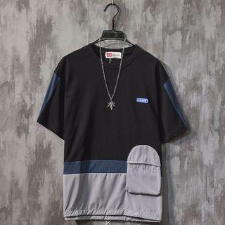 Drawstring-hem Pocketed Short Sleeve T-shirt