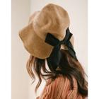 Beribboned Woven Rattan Bucket Hat Brown - One Size