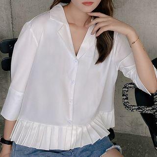 Pleated Hem 3/4-sleeve Blouse