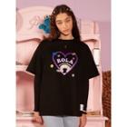Heart-printed Label-patched T-shirt Black - One Size