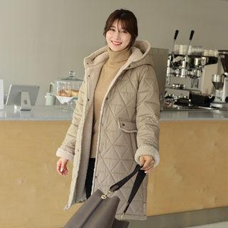 Hooded Sherpa-fleece Lined Quilted Coat