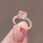 Square Rhinestone Alloy Open Ring Ly2267 - Pink - One Size