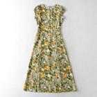 Lemon Print Cutout-back Midi A-line Dress