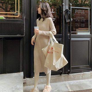 High Neck Plain Knit Dress