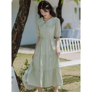 Collar Plain Midi A-line Dress